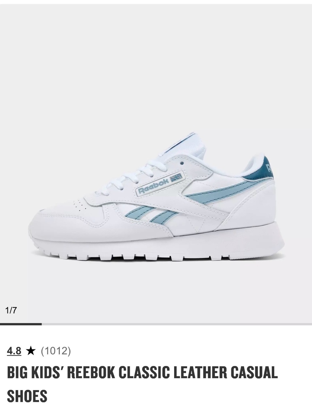 Reebok White Leather Sneakers with Light Blue Accents